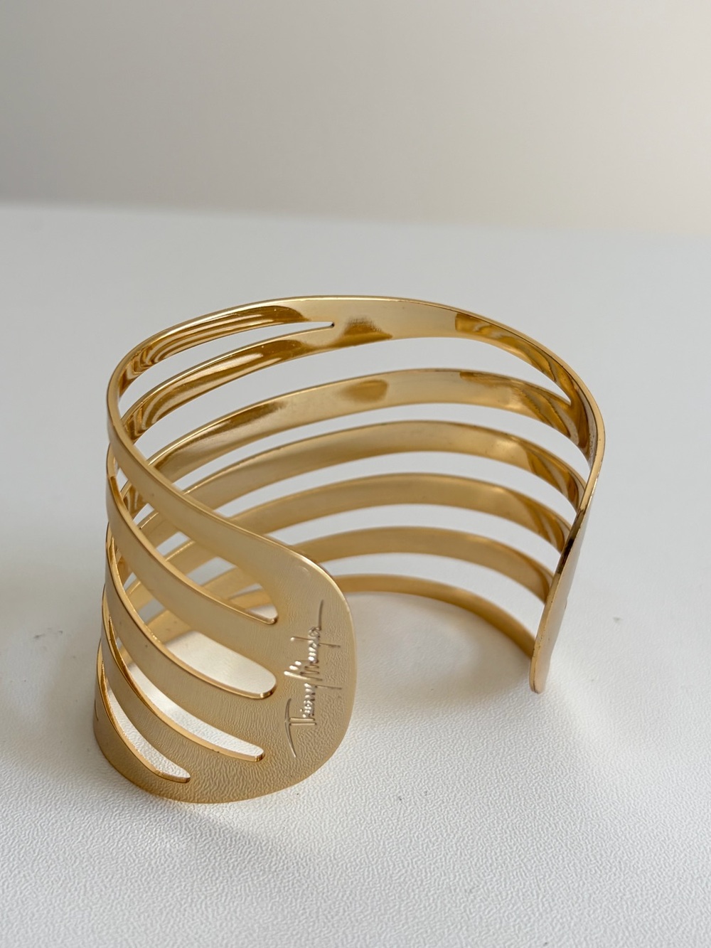 Vintage 1980s Thierry Mugler Gold Tone Cage Statement Cuff Bracelet
